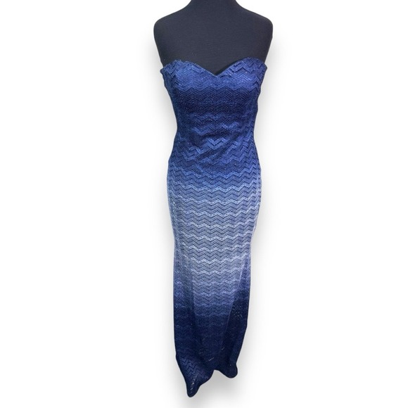 Betsy & Adam Dresses & Skirts - Betsy & Adam Blue Ombre Glitter Chevron Gown Strapless Sweetheart Womens 4/6/8